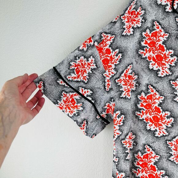 Topshop Oversized Button Front Mini Shirt Dress Orange Black Floral Linen 6 NWT - Picture 7 of 14